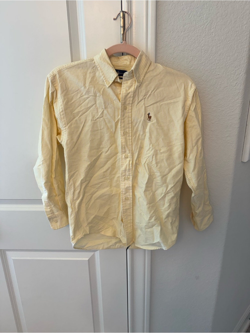 Ralph Lauren Men's Pale Yellow Striped Button-Up Shirt